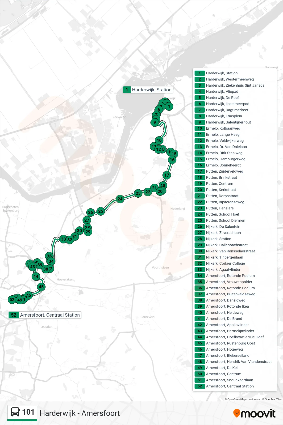 Lijn 101 (bus, Amersfoort): route en haltes op de kaart
