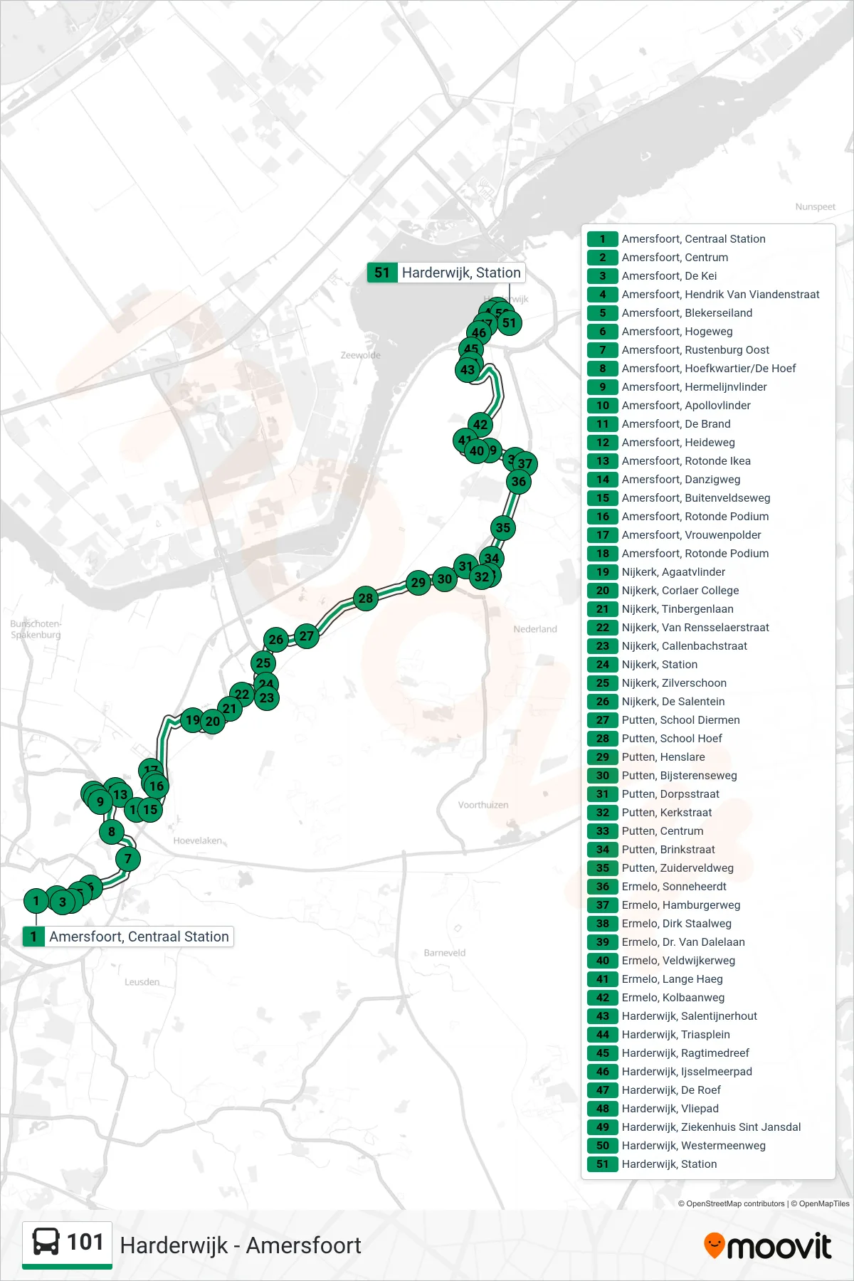 Lijn 101 (bus, Harderwijk): route en haltes op de kaart