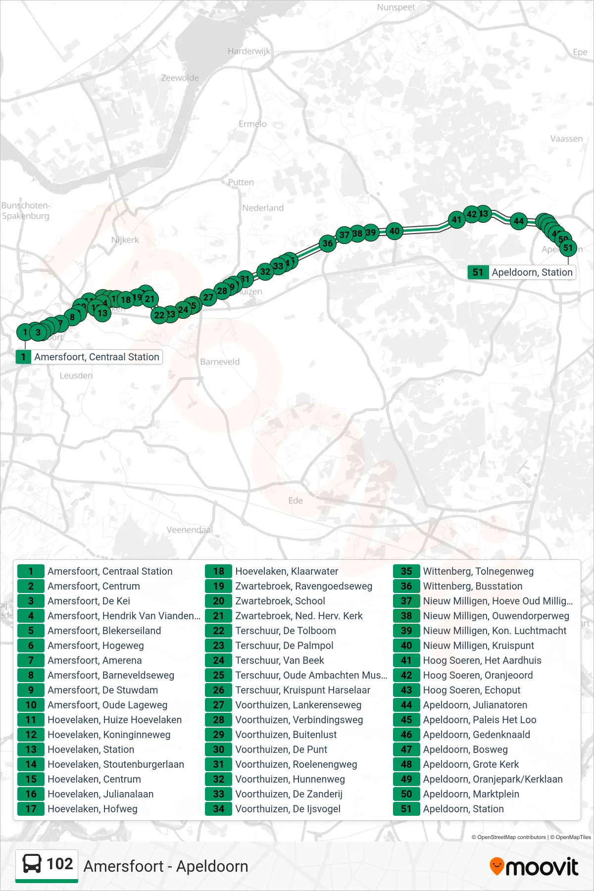 Lijn 102 (bus, Apeldoorn): route en haltes op de kaart
