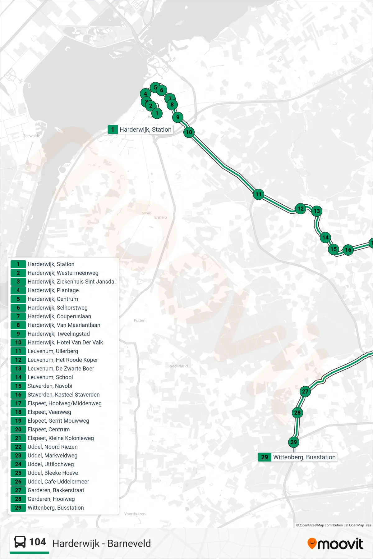 Lijn 104 (bus, Wittenberg): route en haltes op de kaart