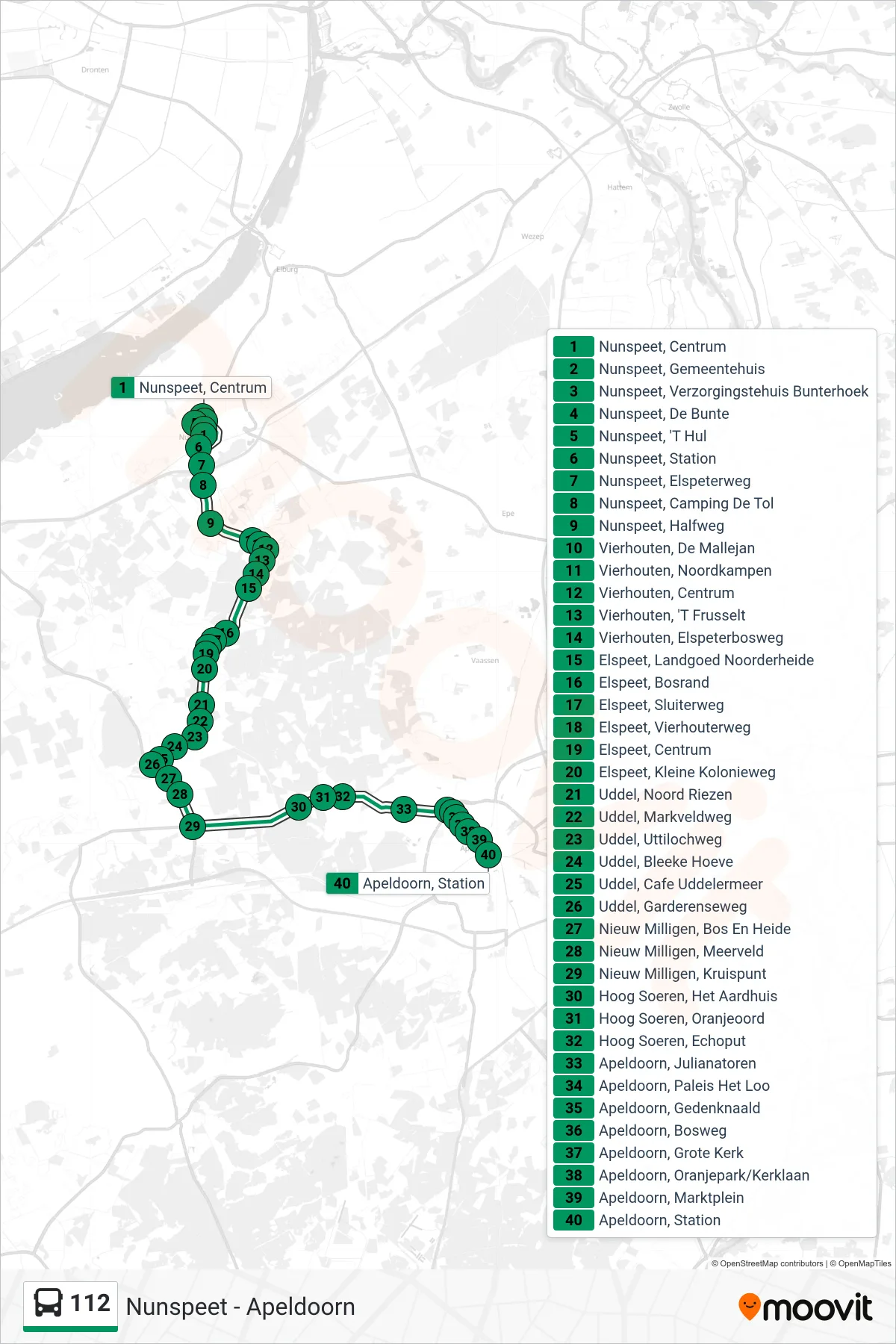 Lijn 112 (bus, Apeldoorn): route en haltes op de kaart