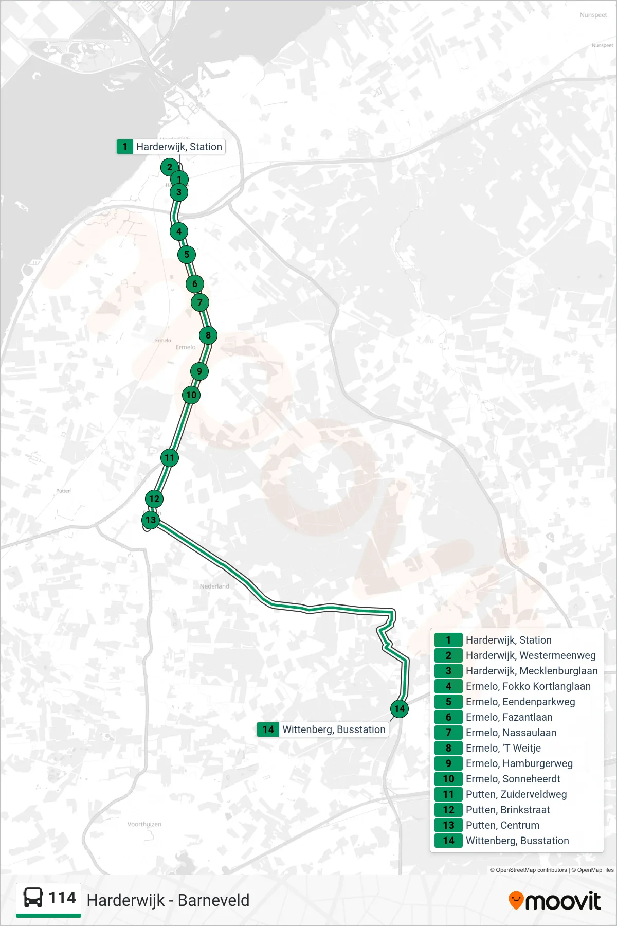 Lijn 114 (bus, Wittenberg): route en haltes op de kaart