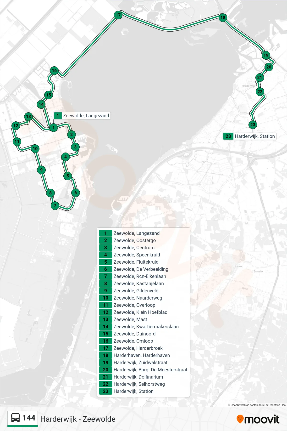 Lijn 144 (bus, Harderwijk): route en haltes op de kaart