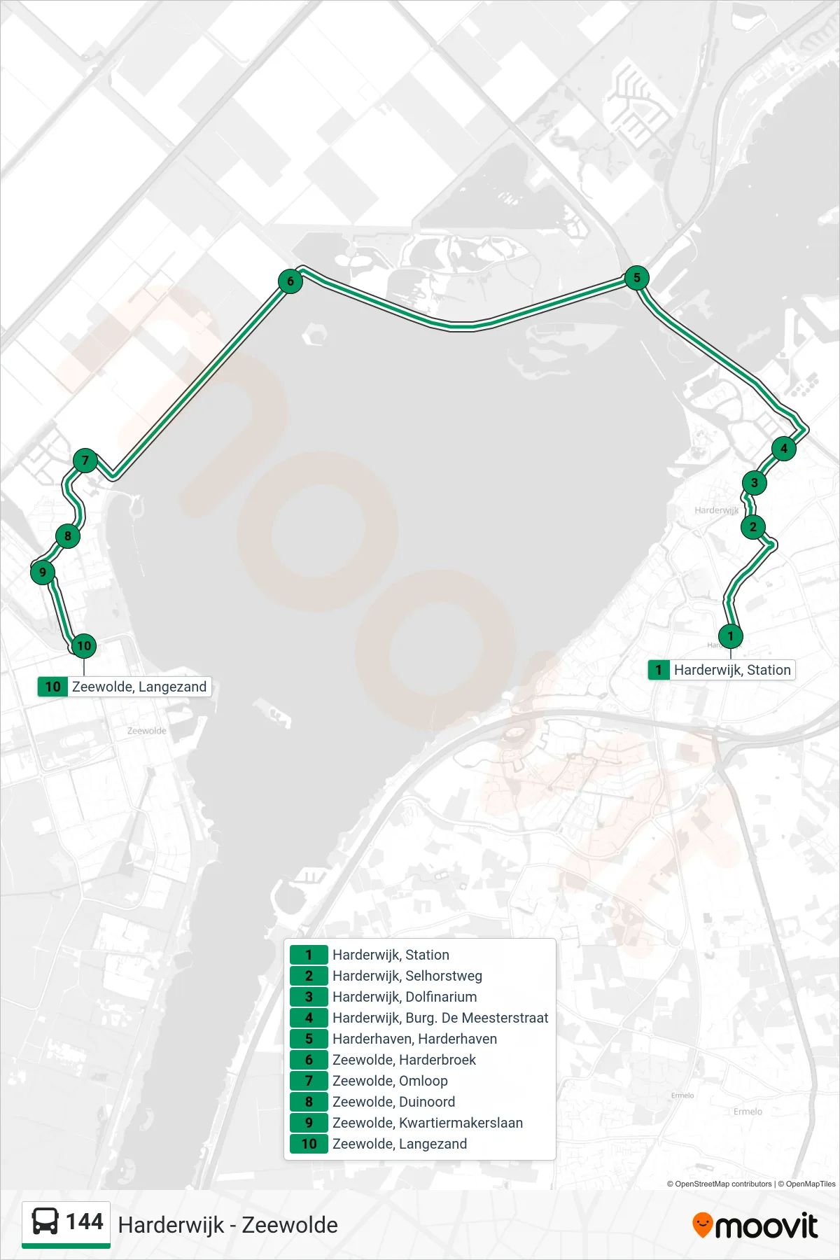 Lijn 144 (bus, Zeewolde): route en haltes op de kaart