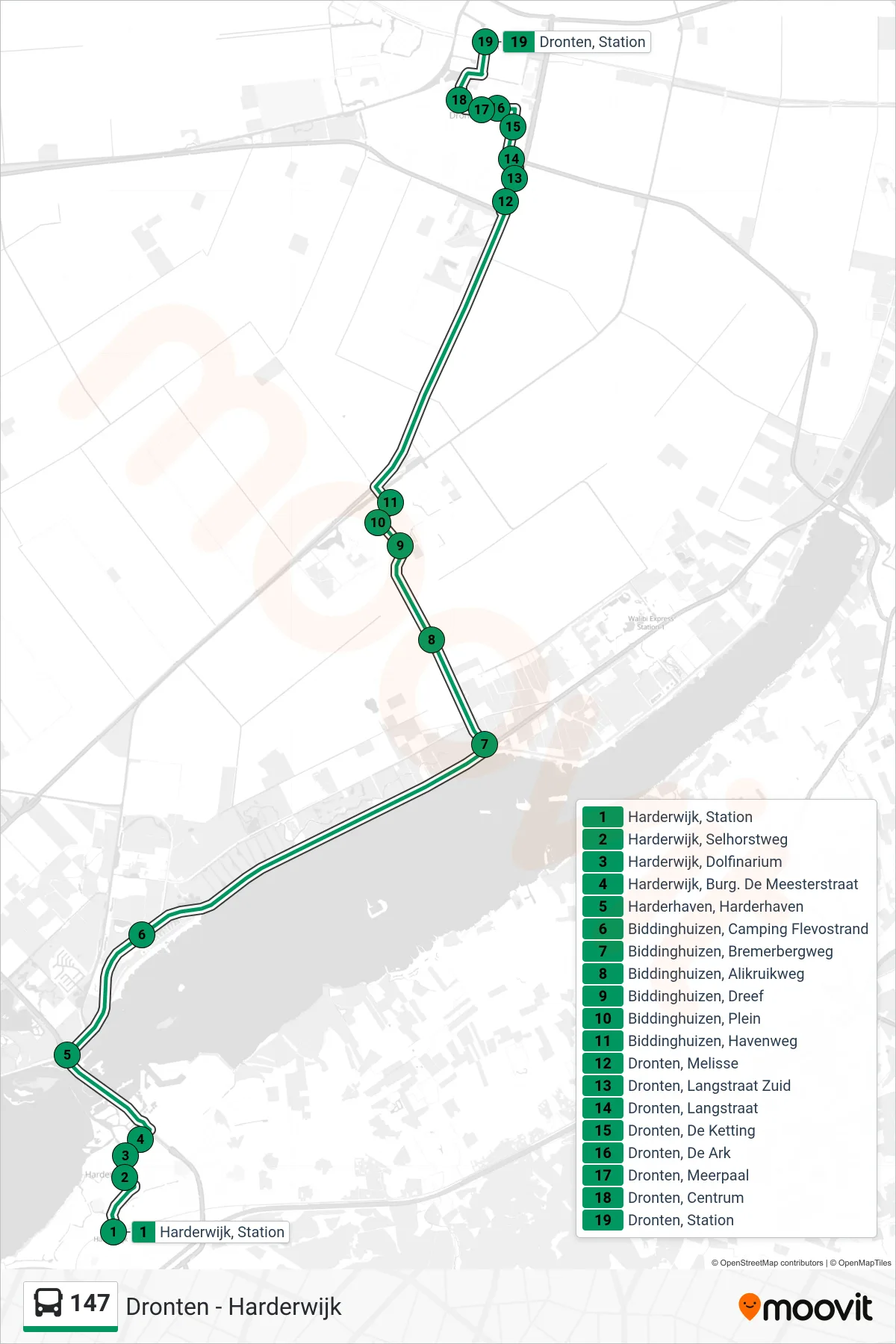 Lijn 147 (bus, Dronten): route en haltes op de kaart