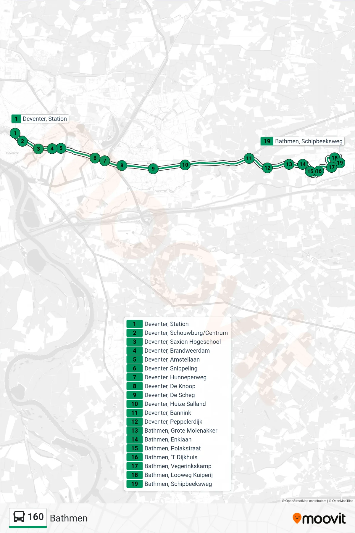 Lijn 160 (bus, Bathmen): route en haltes op de kaart