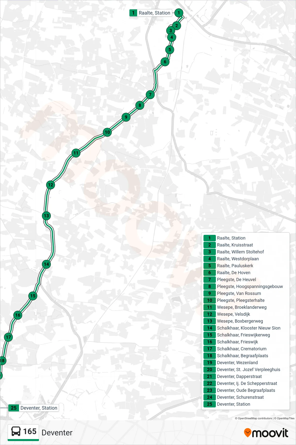 Lijn 165 (bus, Deventer): route en haltes op de kaart