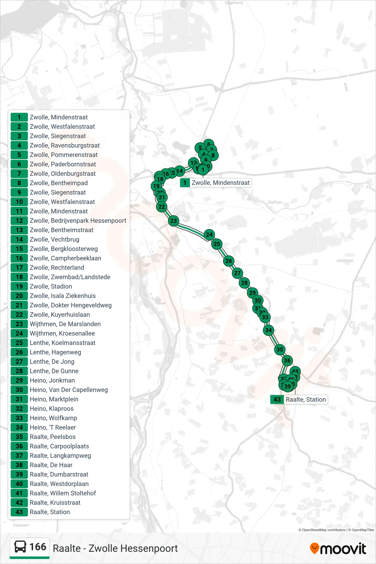 Lijn 166 (bus, Raalte): route en haltes op de kaart