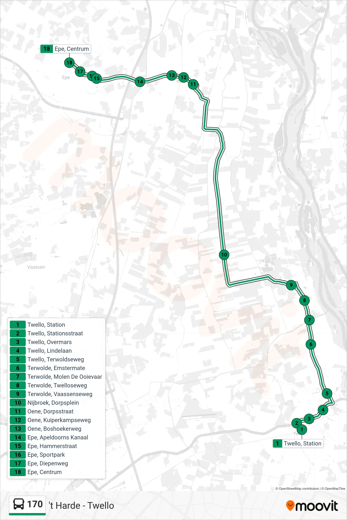 Lijn 170 (bus, Epe): route en haltes op de kaart