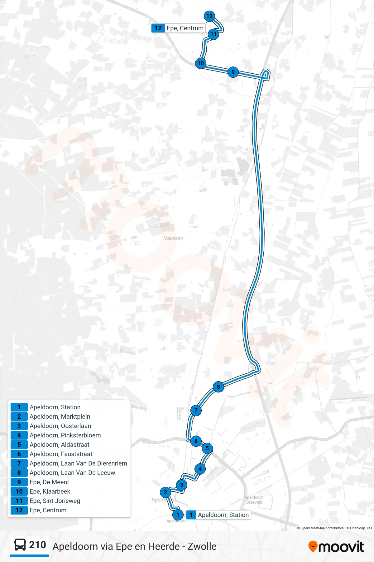 Lijn 210 (bus, Epe): route en haltes op de kaart