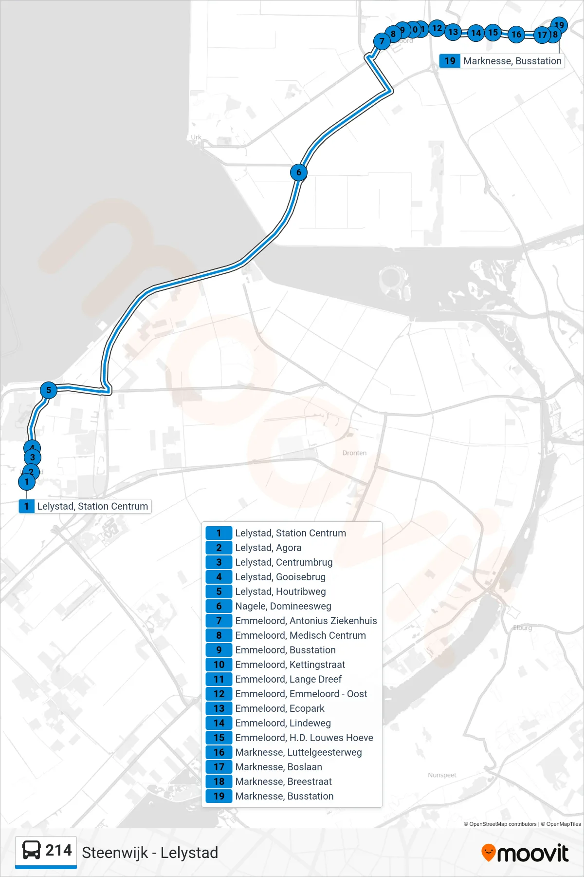 Lijn 214 (bus, Marknesse): route en haltes op de kaart