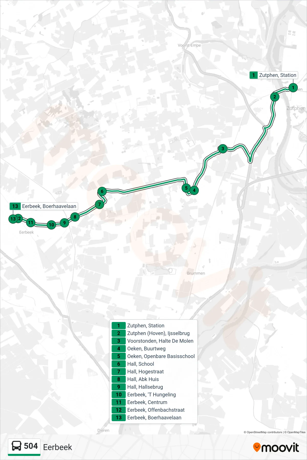 Lijn 504 (bus, Eerbeek): route en haltes op de kaart