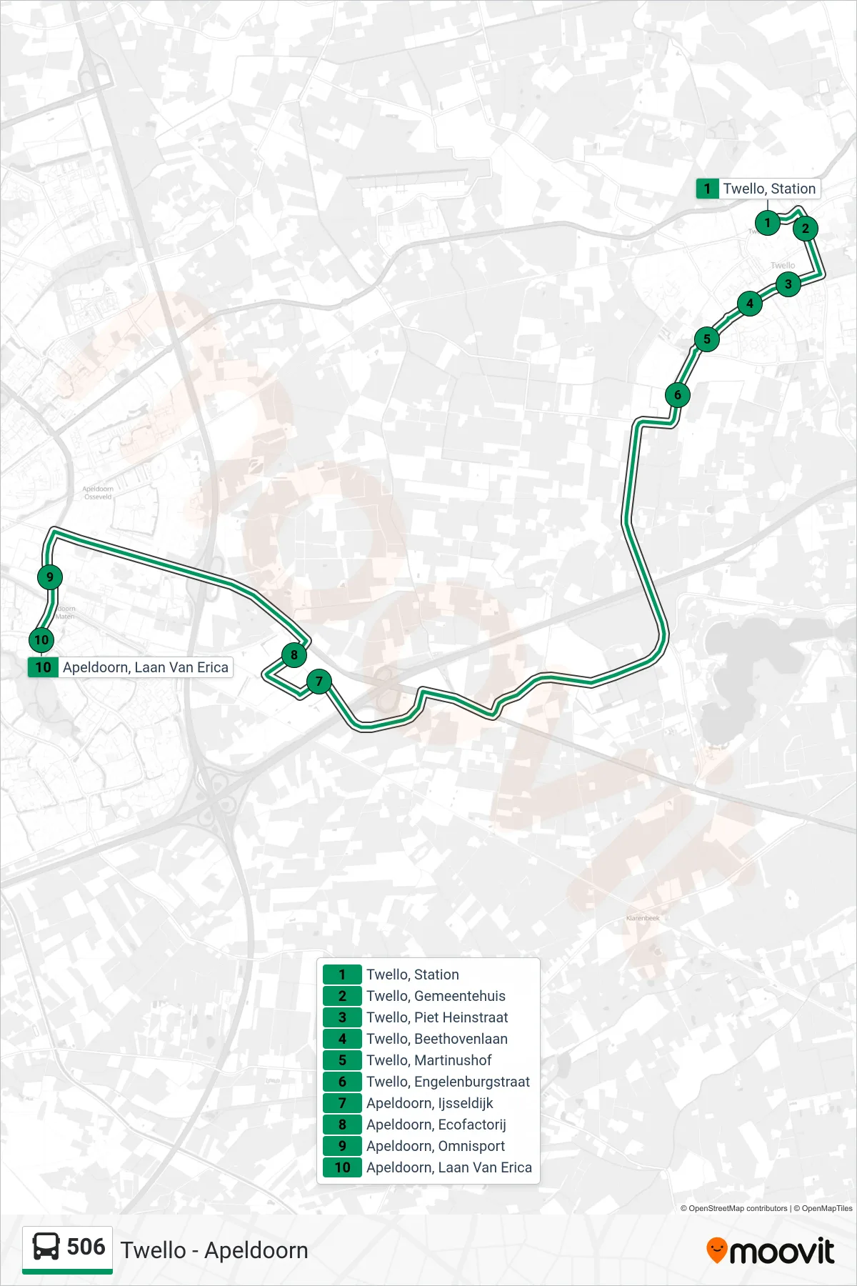 Lijn 506 (bus, Apeldoorn): route en haltes op de kaart