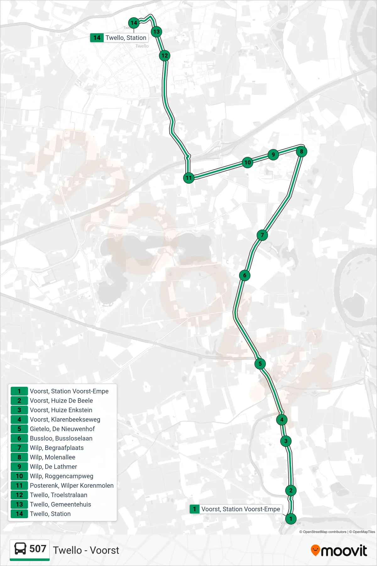Lijn 507 (bus, Twello): route en haltes op de kaart