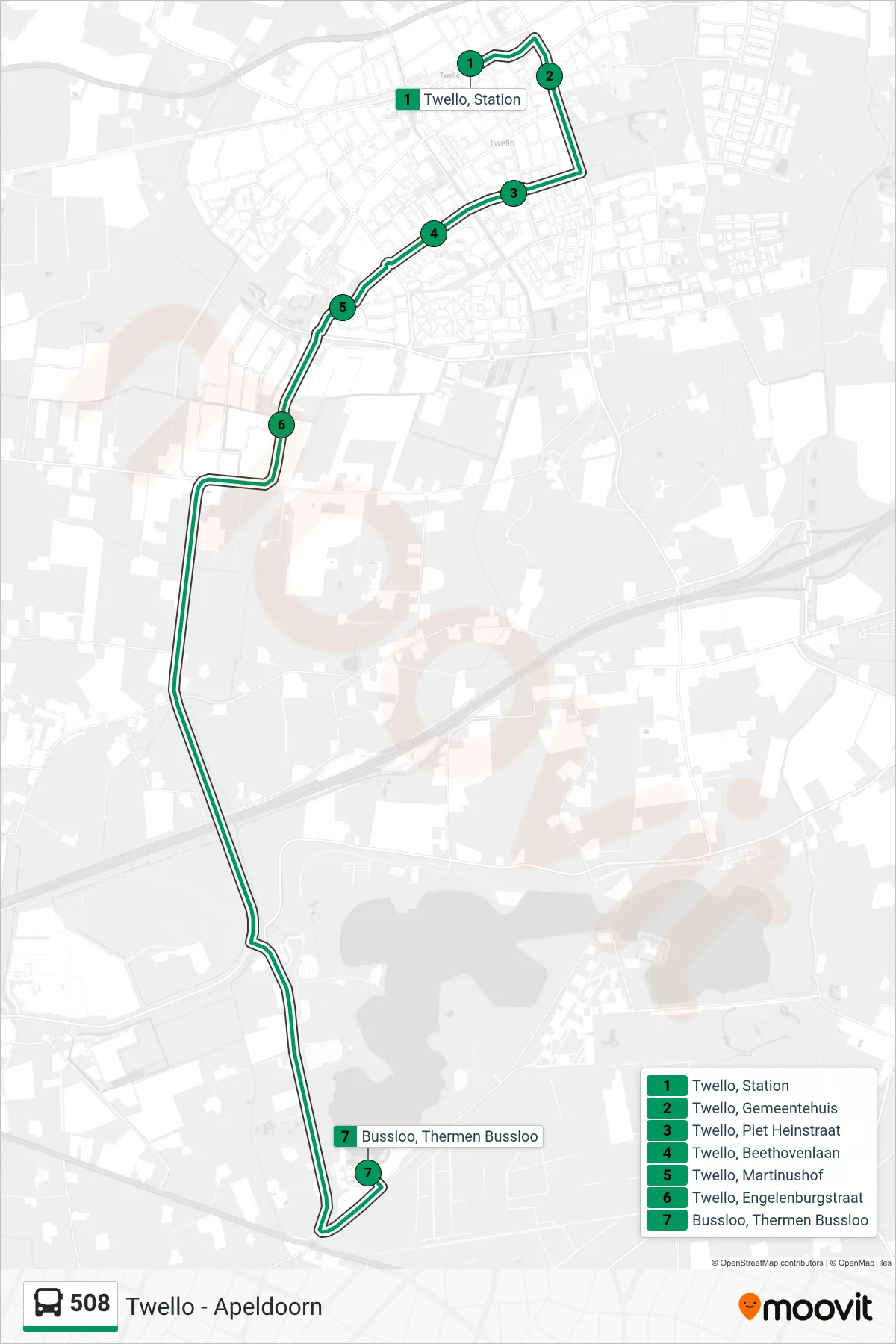 Lijn 508 (bus, Thermen Bussloo): route en haltes op de kaart