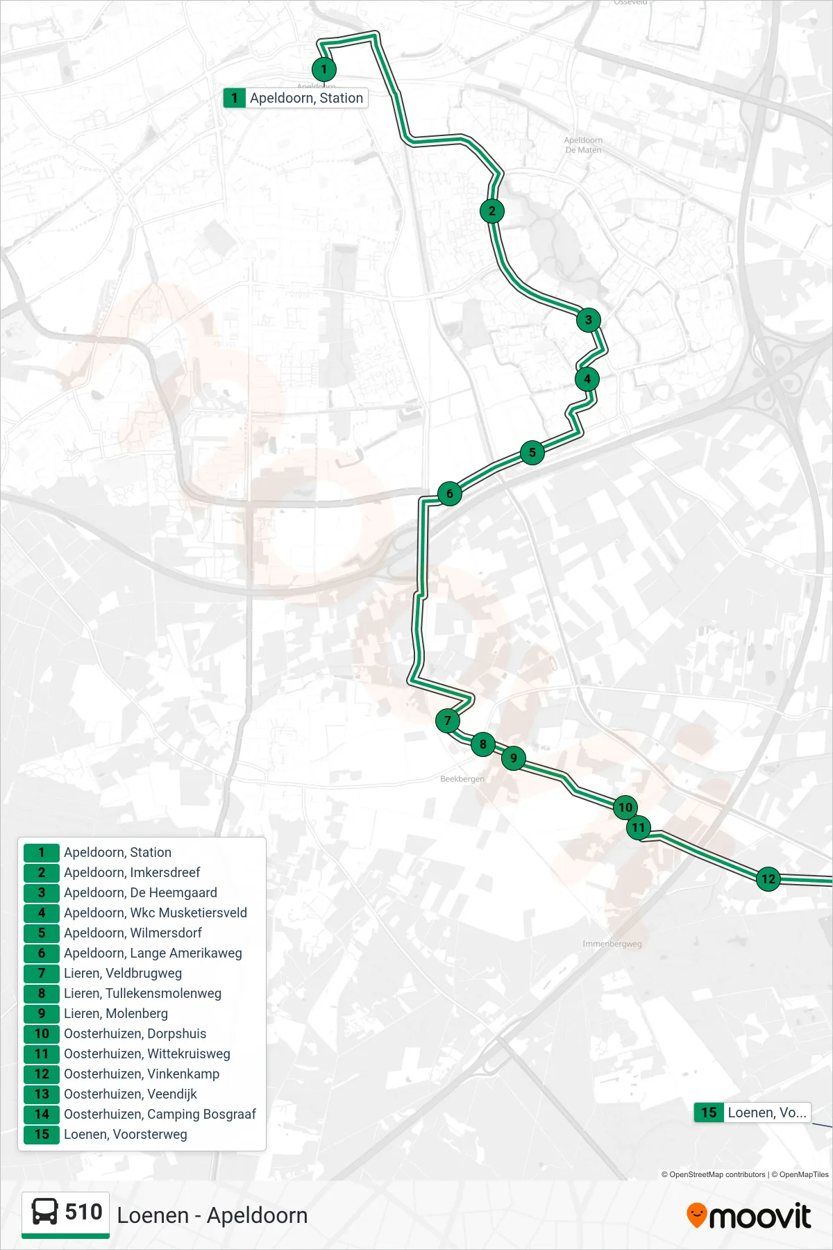 Lijn 510 (bus, Loenen): route en haltes op de kaart