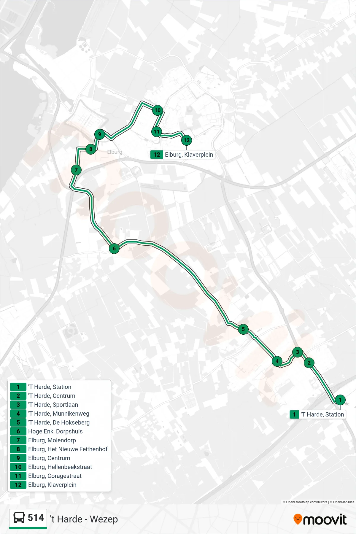 Lijn 514 (bus, Elburg): route en haltes op de kaart