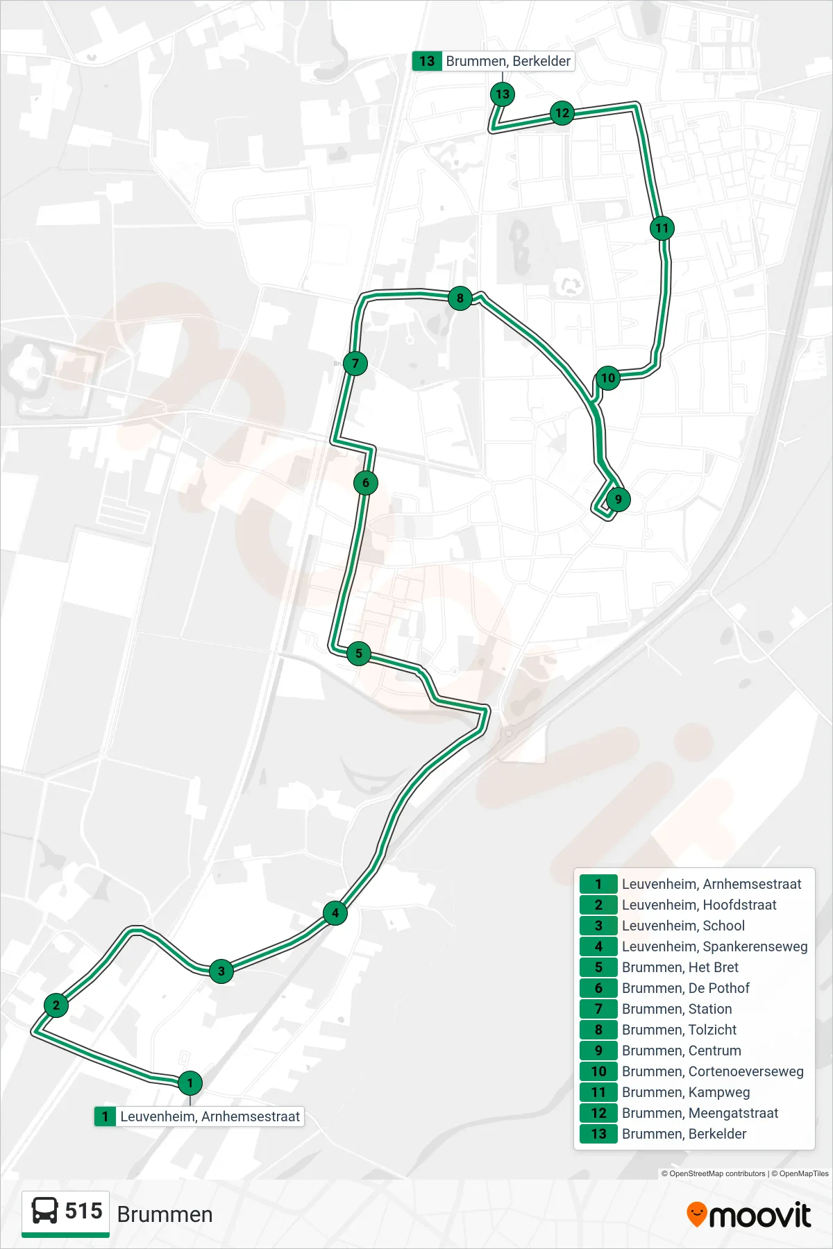 Lijn 515 (bus, Brummen): route en haltes op de kaart