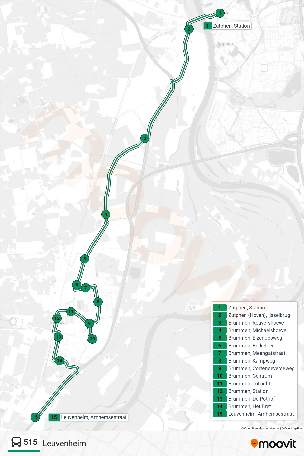 Lijn 515 (bus, Leuvenheim): route en haltes op de kaart