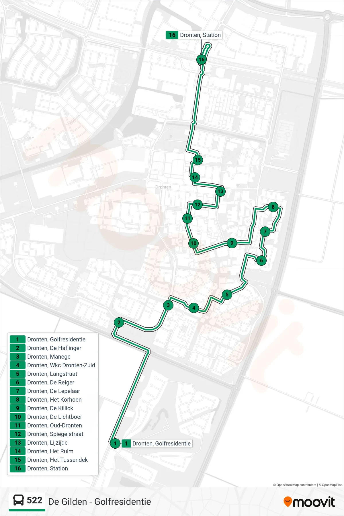 Lijn 522 (bus, Station): route en haltes op de kaart