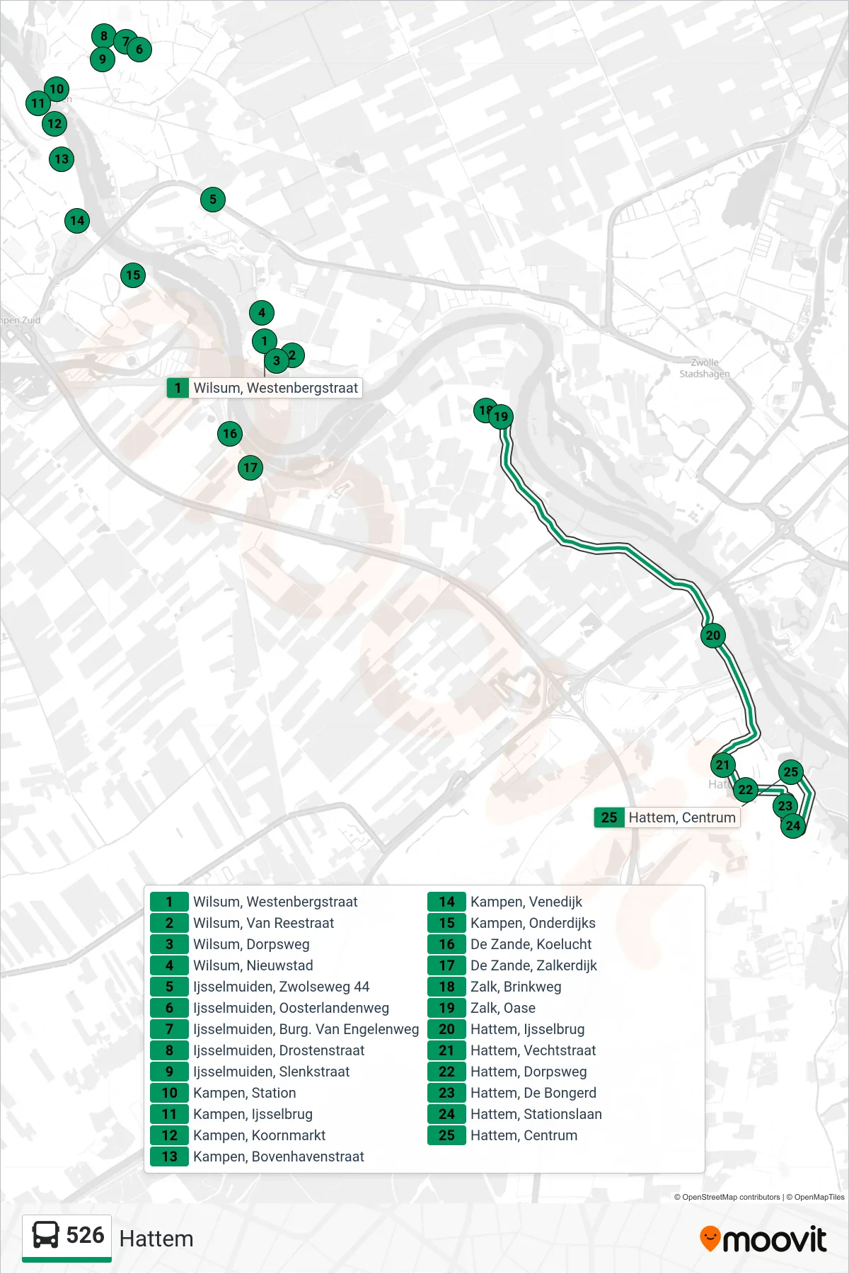 Lijn 526 (bus, Hattem): route en haltes op de kaart