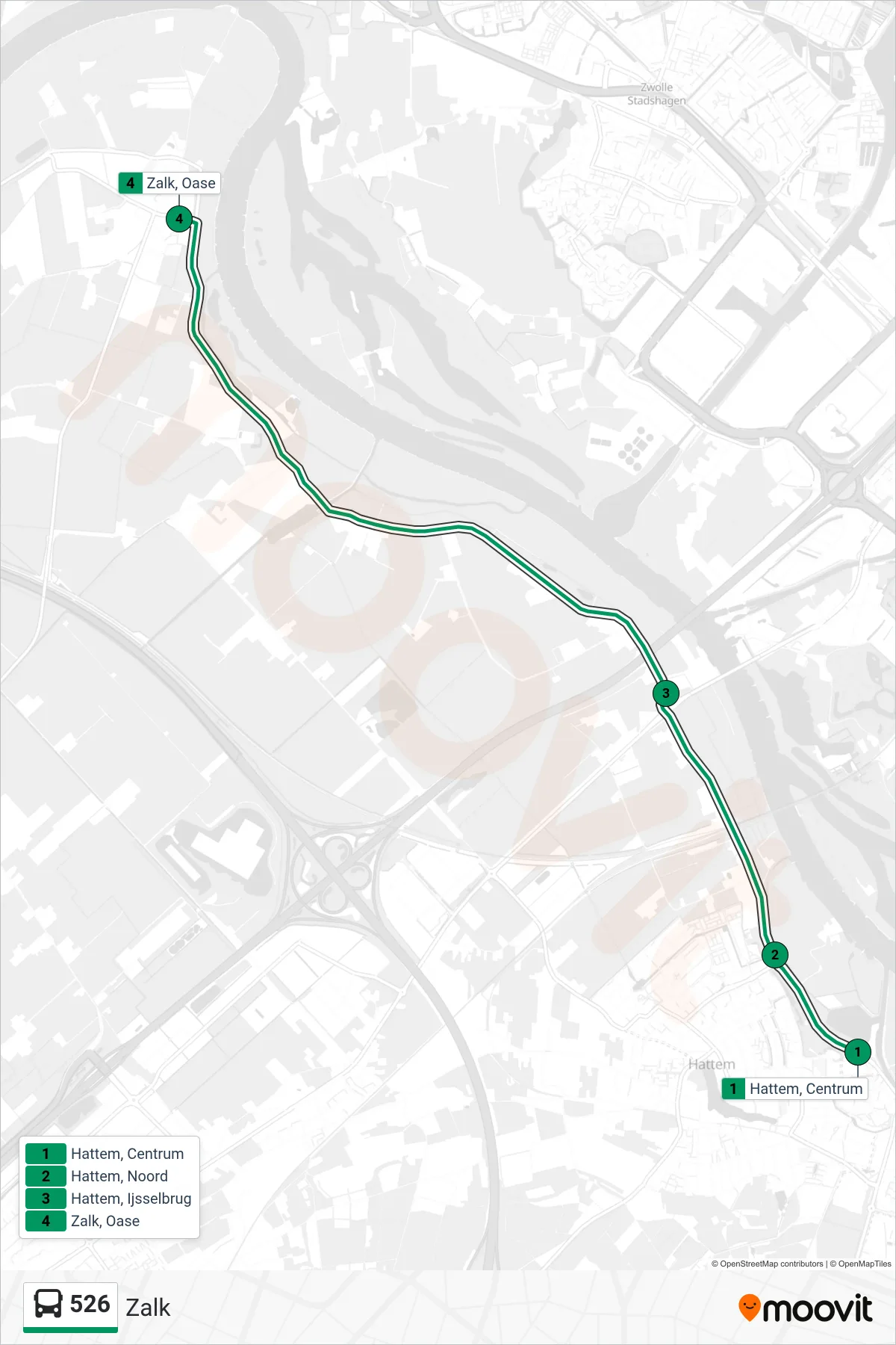 Lijn 526 (bus, Zalk): route en haltes op de kaart