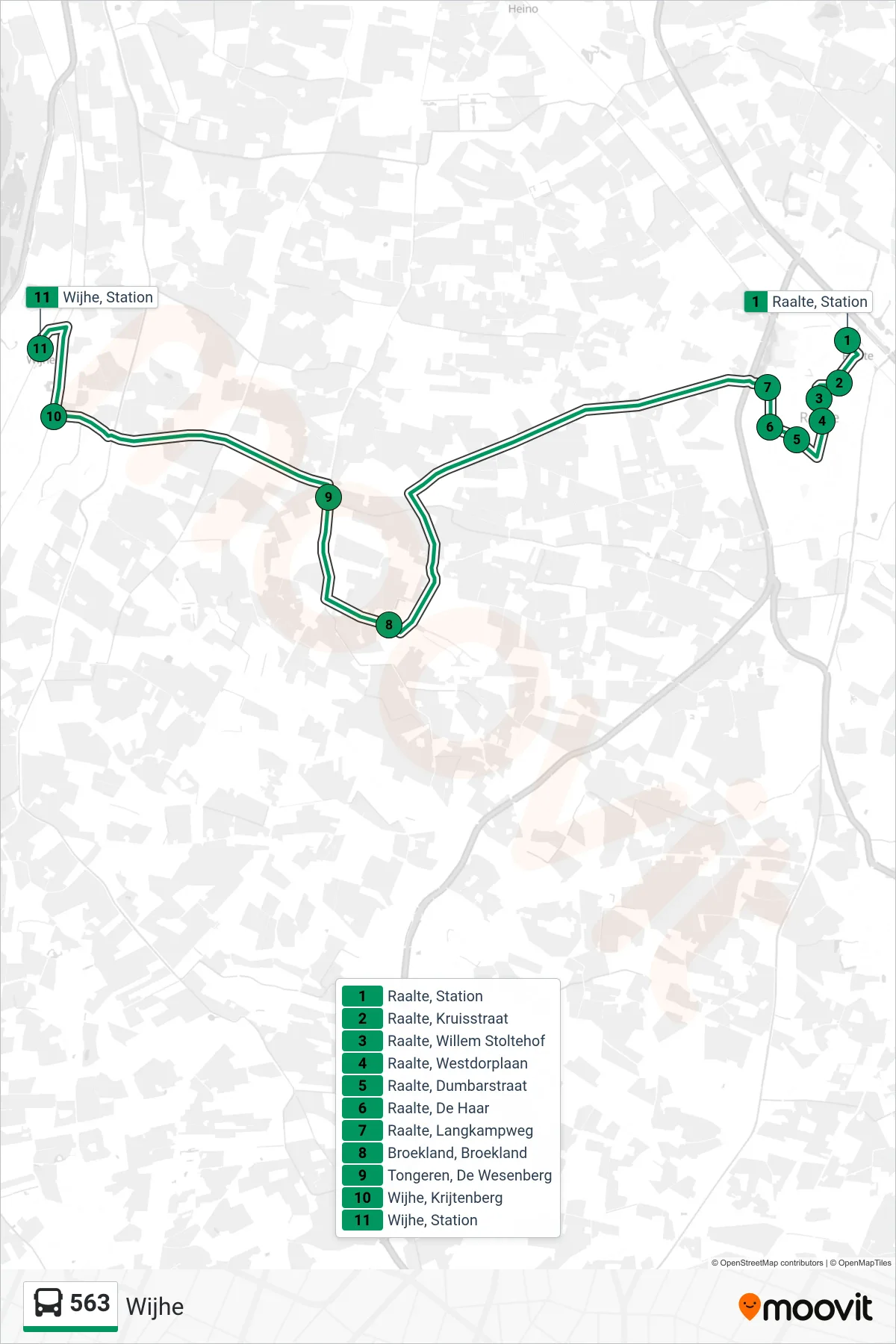 Lijn 563 (bus, Wijhe): route en haltes op de kaart