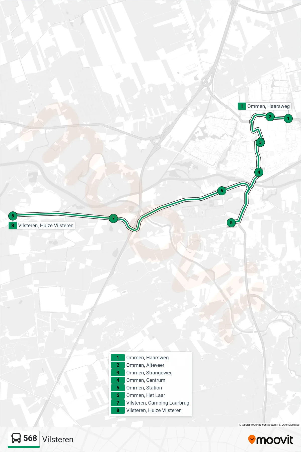 Lijn 568 (bus, Vilsteren): route en haltes op de kaart