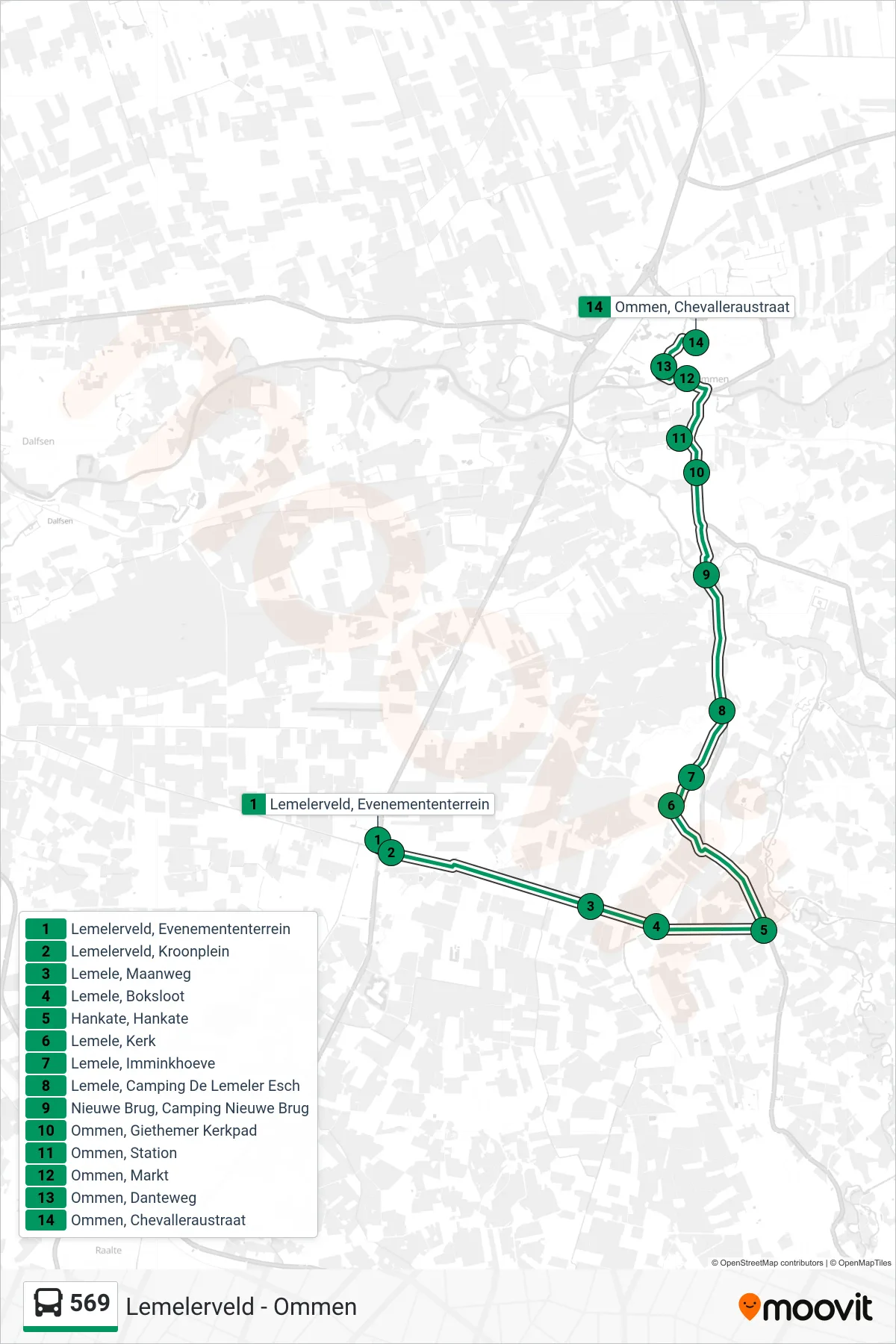 Lijn 569 (bus, Ommen): route en haltes op de kaart