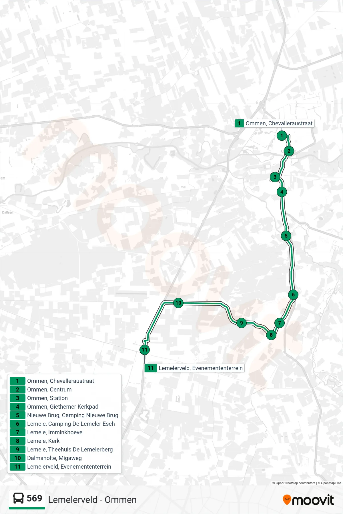 Lijn 569 (bus, Lemelerveld): route en haltes op de kaart