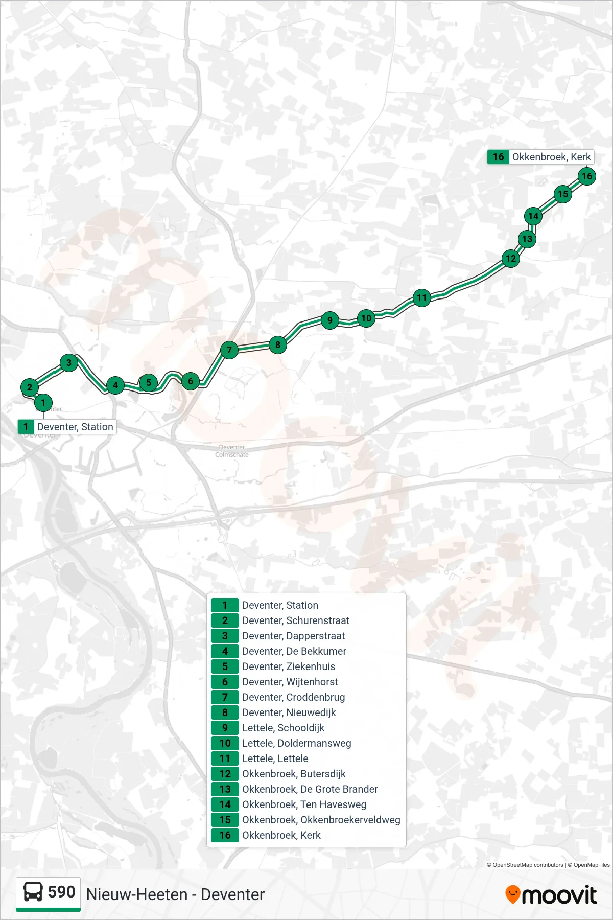 Lijn 590 (bus, Okkenbroek): route en haltes op de kaart