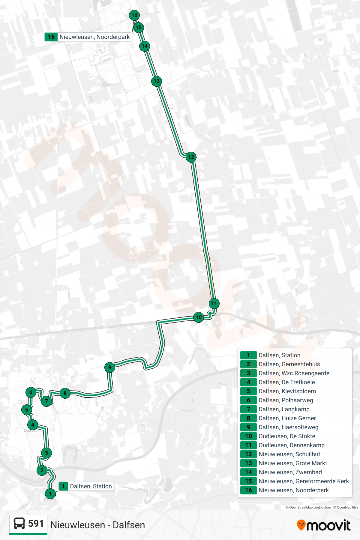 Lijn 591 (bus, Nieuwleusen): route en haltes op de kaart