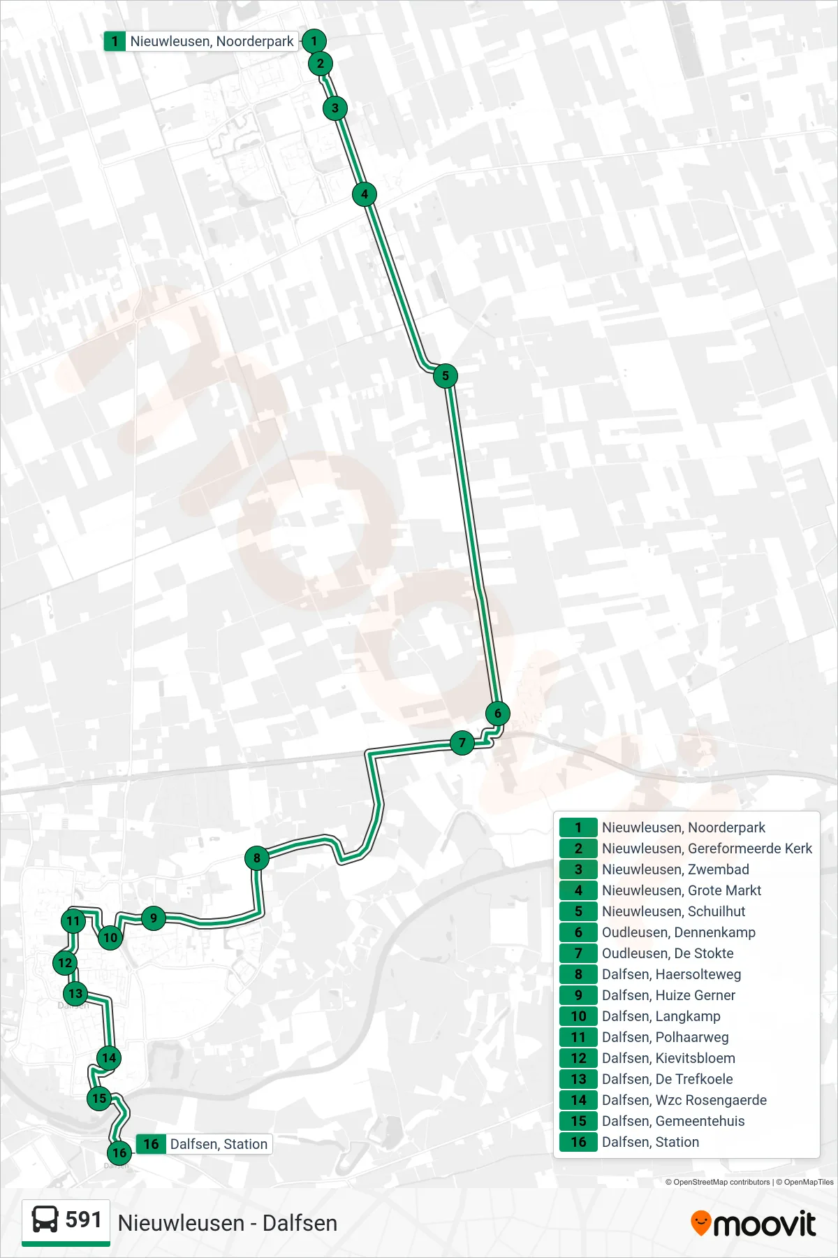 Lijn 591 (bus, Dalfsen): route en haltes op de kaart
