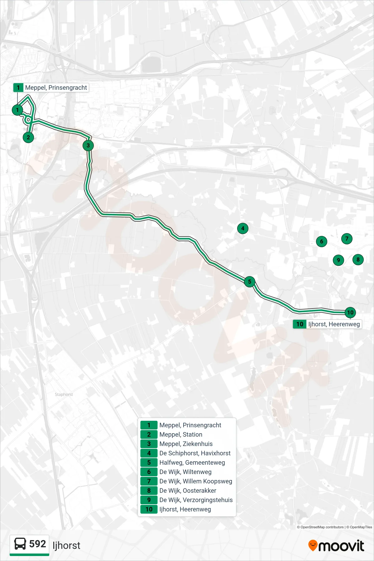 Lijn 592 (bus, Ijhorst): route en haltes op de kaart