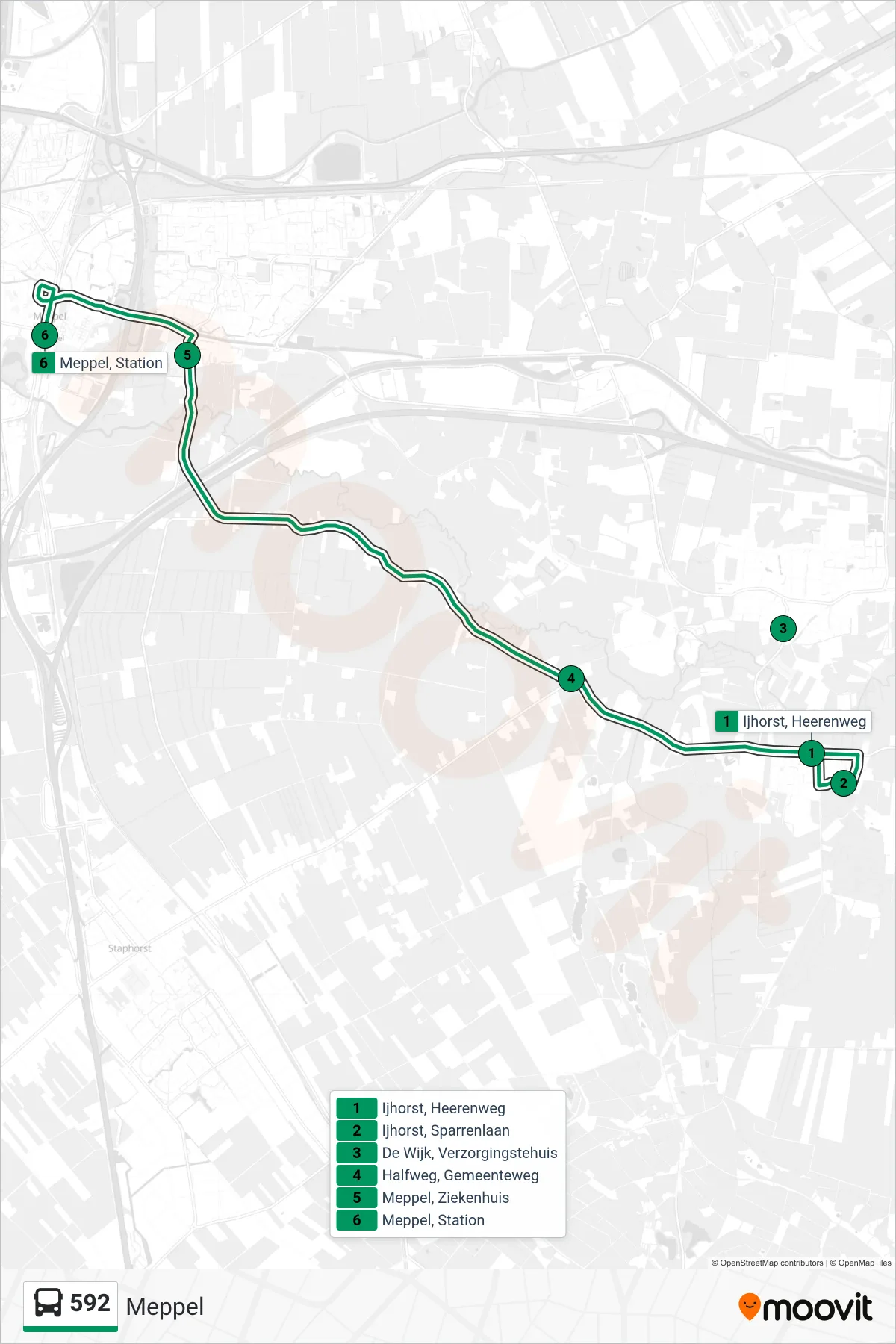 Lijn 592 (bus, Meppel): route en haltes op de kaart