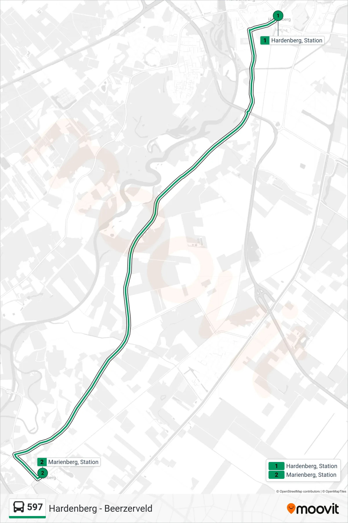 Lijn 597 (bus, Mariënberg): route en haltes op de kaart