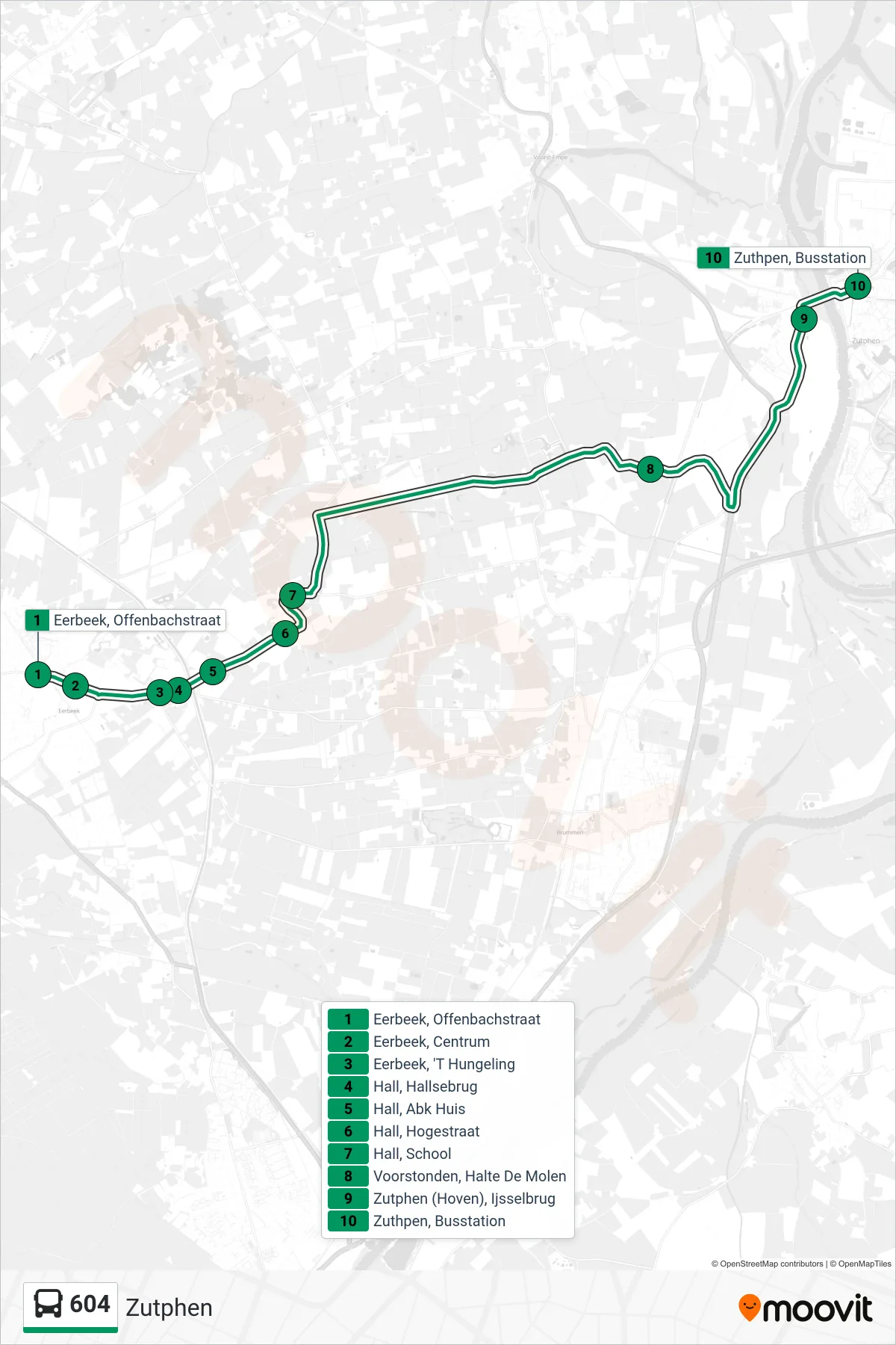 Lijn 604 (bus, Zutphen): route en haltes op de kaart