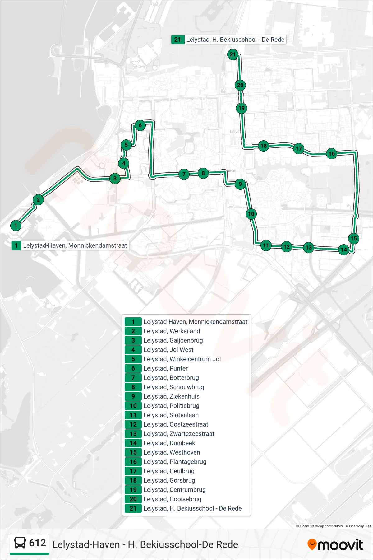 Lijn 612 (bus, Herman Bekiusschool): route en haltes op de kaart