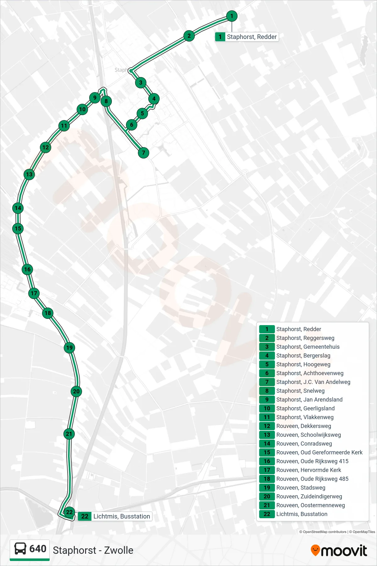 640 bus Line (Lichtmis) route and stops on a map