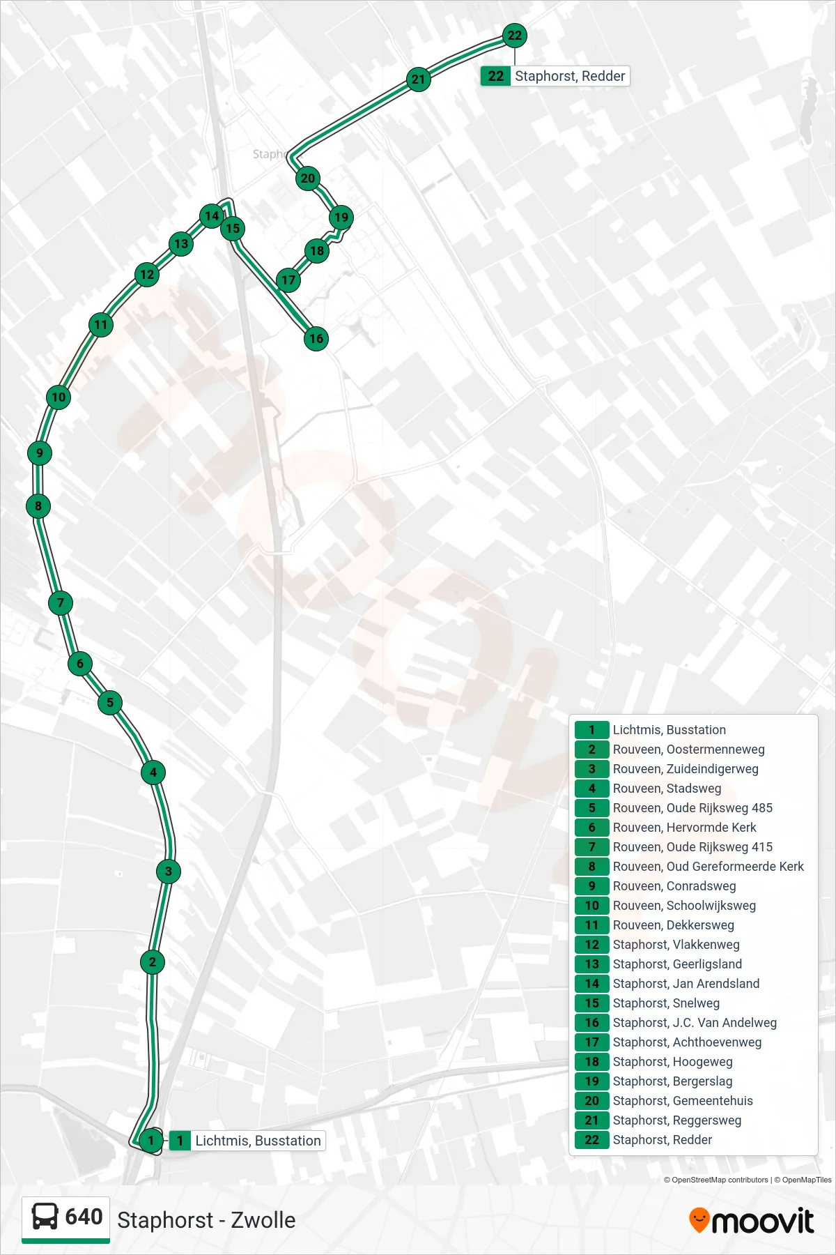 640 bus Line (Staphorst) route and stops on a map