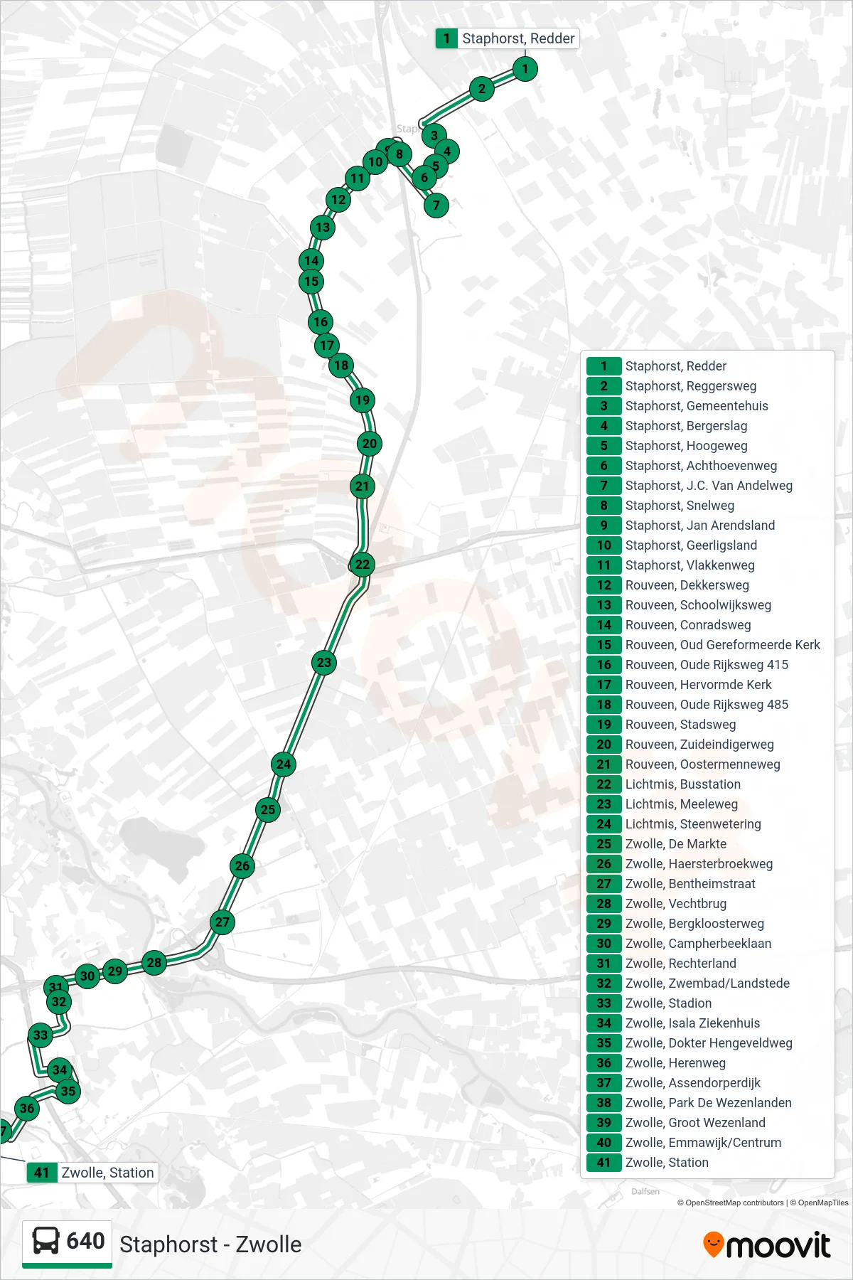 Lijn 640 (bus, Zwolle): route en haltes op de kaart