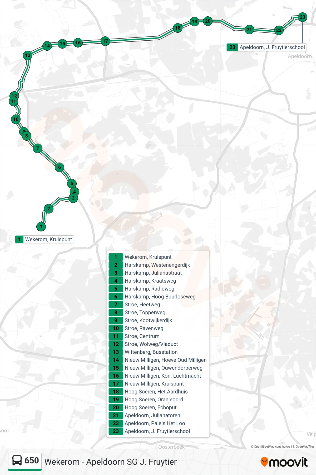 Lijn 650 (bus, Apeldoorn Jacobus Fruytier): route en haltes op de kaart