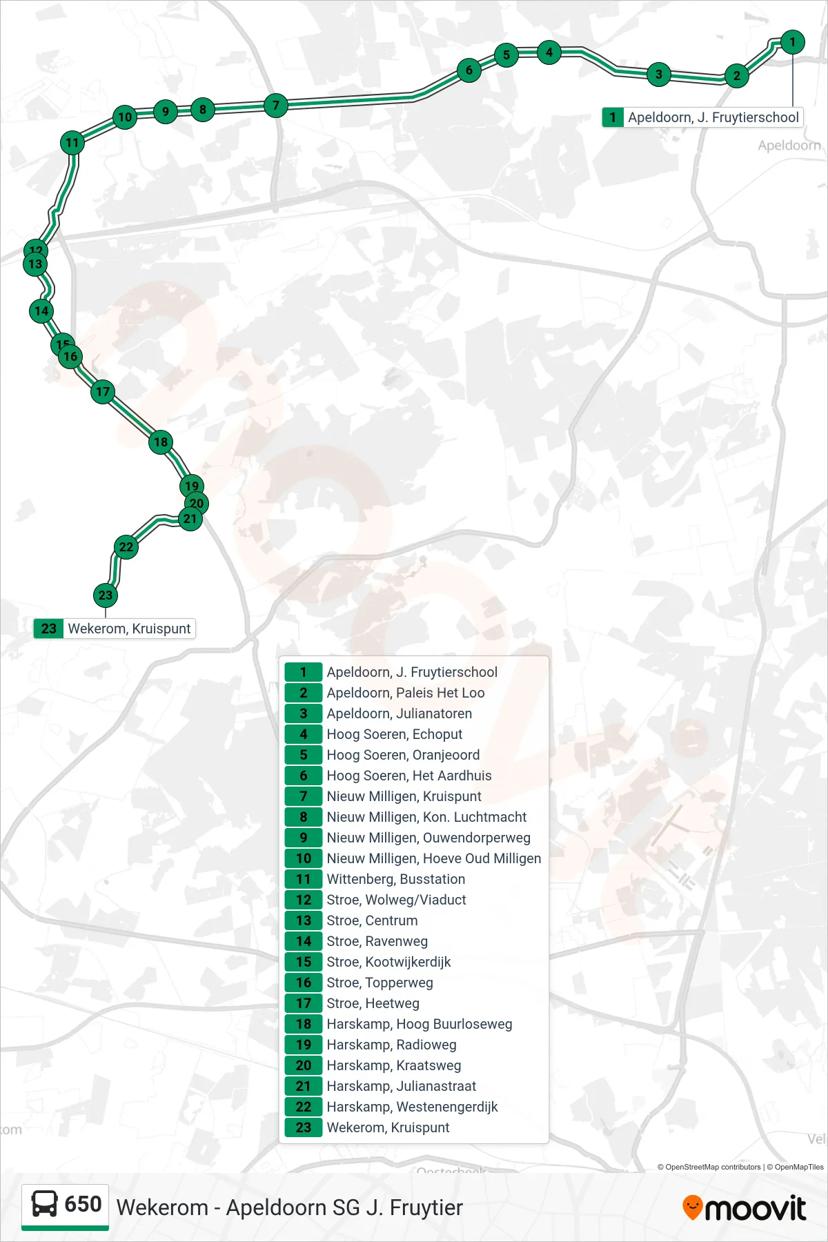 Lijn 650 (bus, Wekerom): route en haltes op de kaart