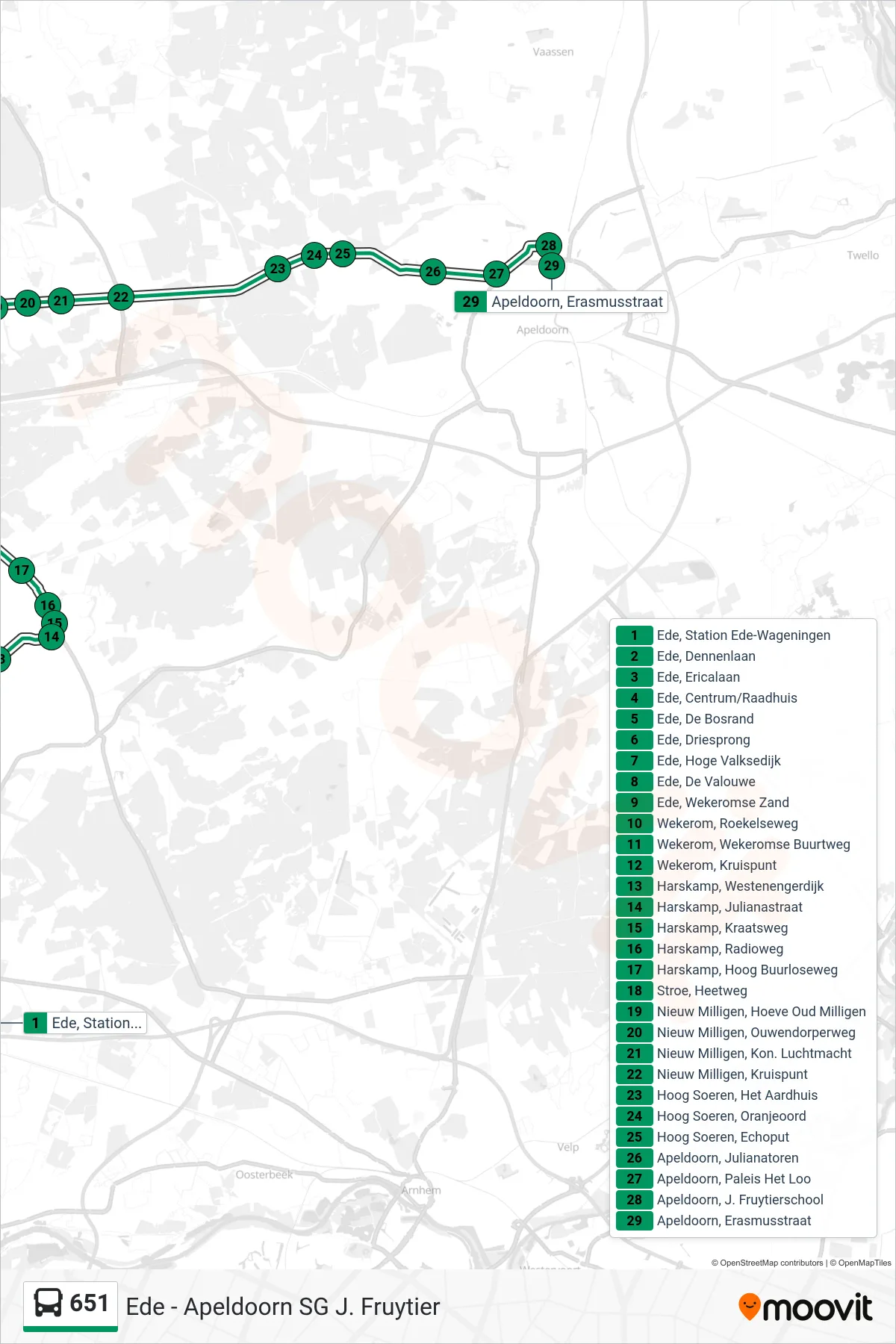 Lijn 651 (bus, Apeldoorn Jacobus Fruytier): route en haltes op de kaart