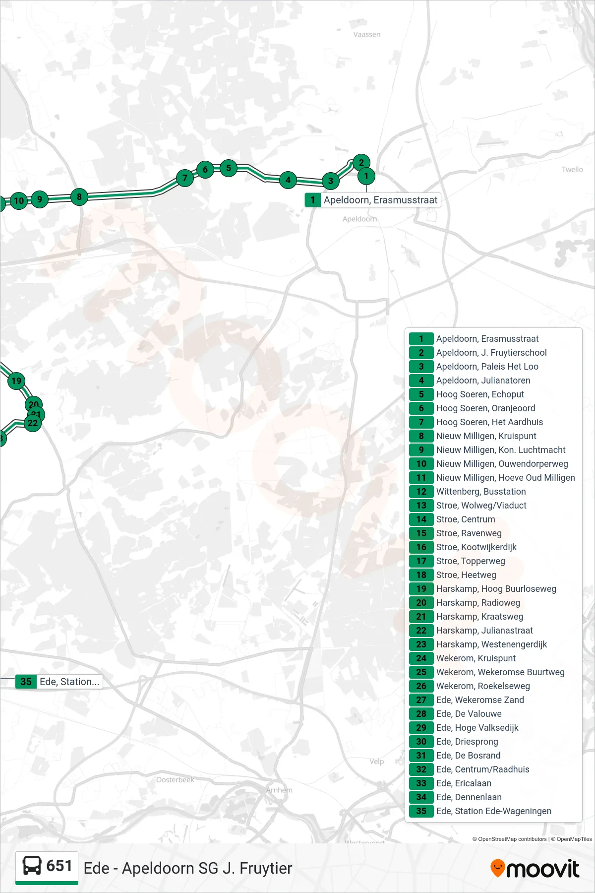 Lijn 651 (bus, Ede): route en haltes op de kaart