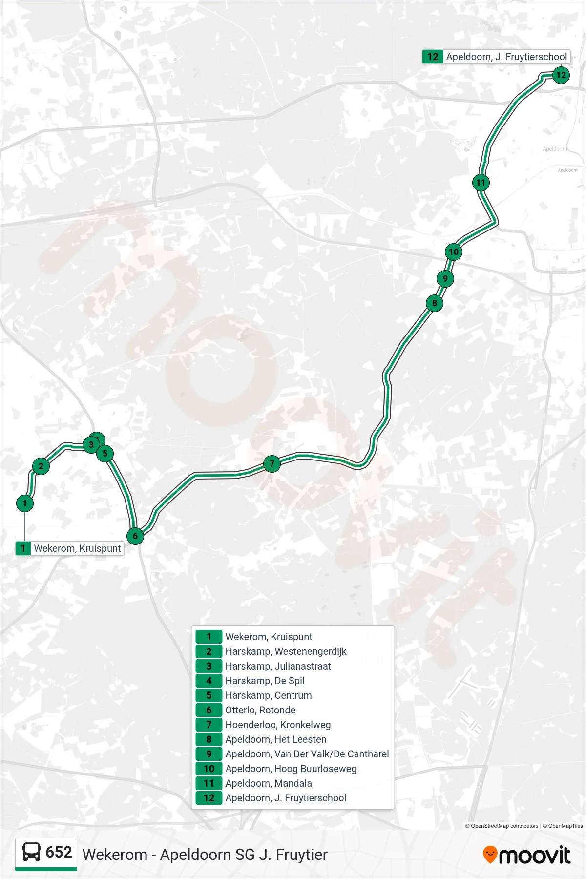 Lijn 652 (bus, Apeldoorn Jacobus Fruytier): route en haltes op de kaart