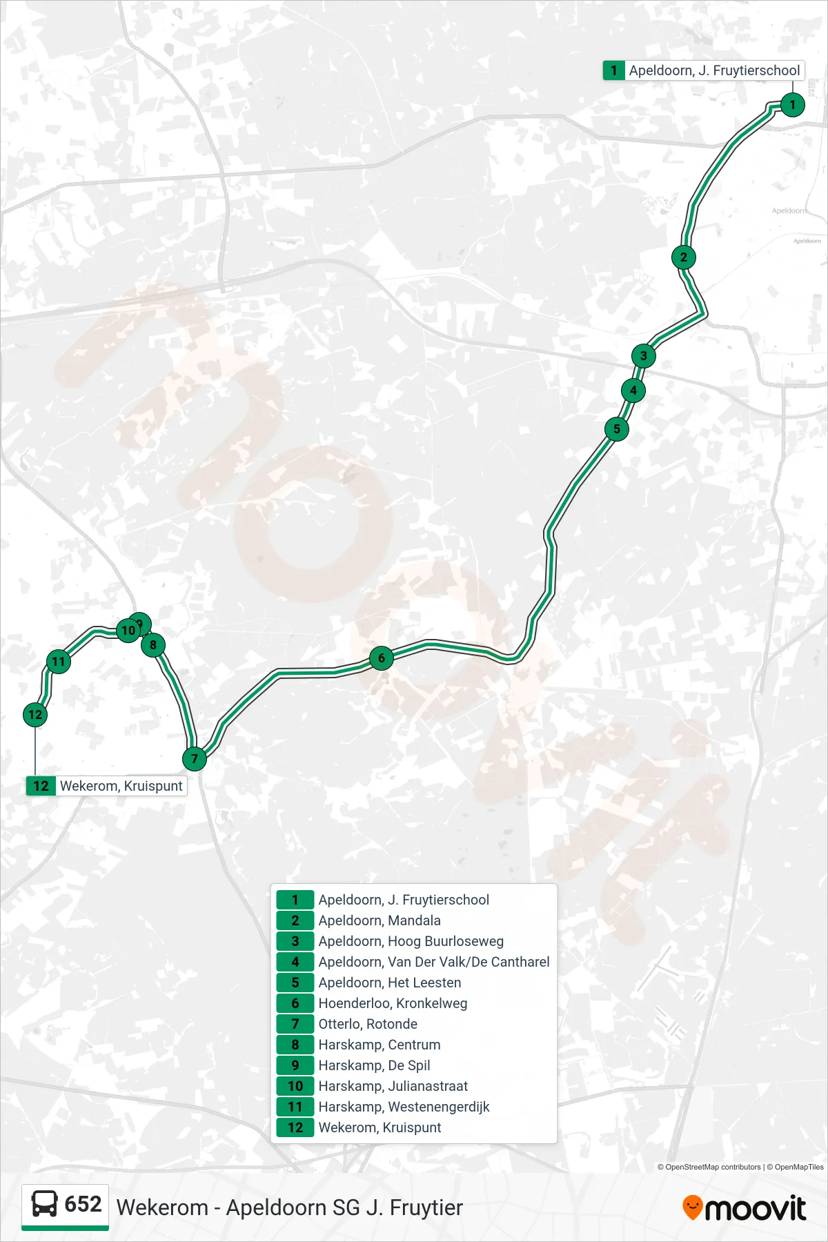 Lijn 652 (bus, Wekerom): route en haltes op de kaart