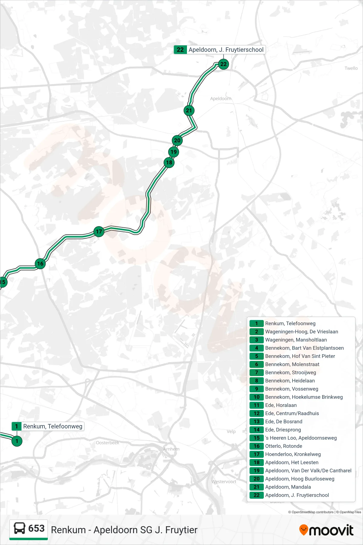 Lijn 653 (bus, Apeldoorn Jacobus Fruytier): route en haltes op de kaart