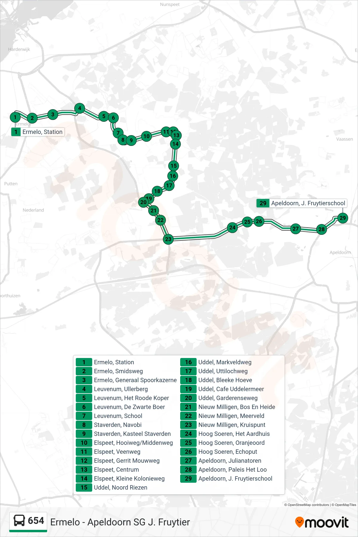 Lijn 654 (bus, Apeldoorn Jacobus Fruytier): route en haltes op de kaart