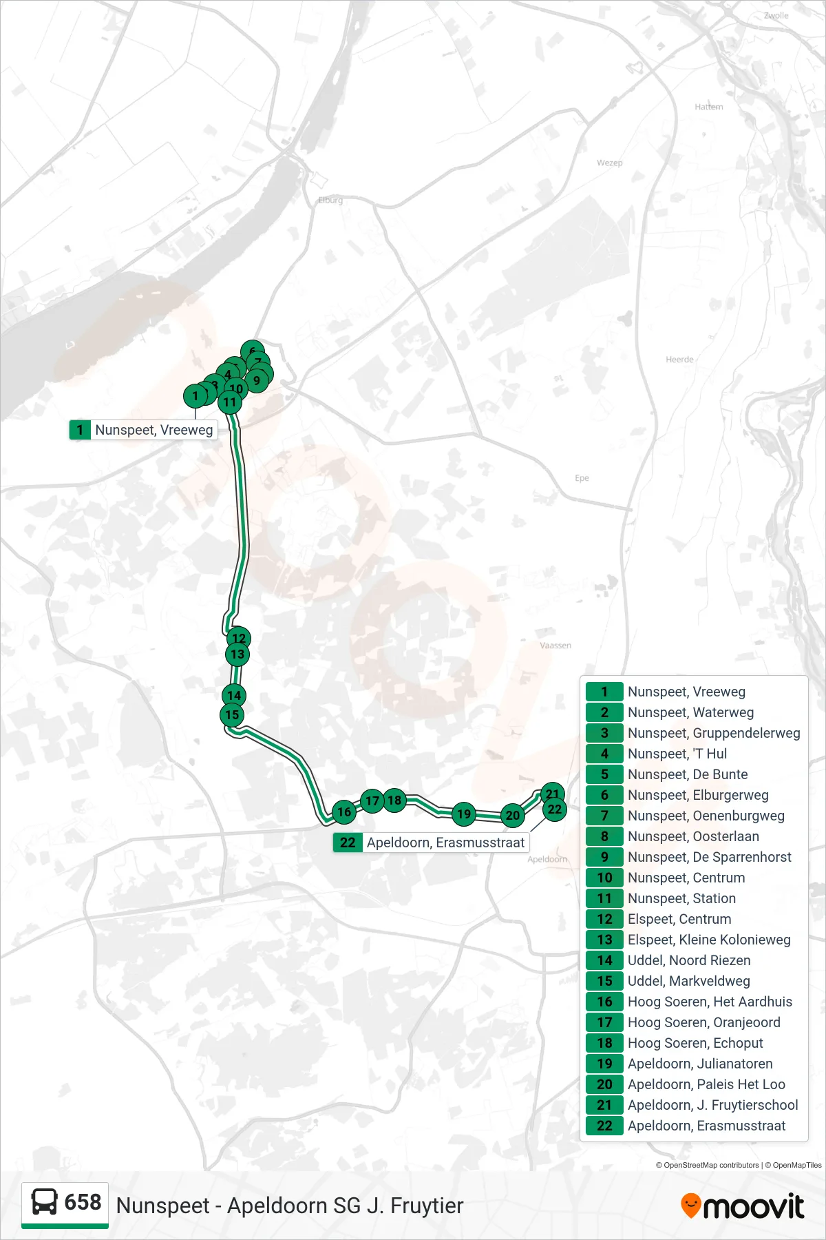 Lijn 658 (bus, Apeldoorn Jacobus Fruytier): route en haltes op de kaart